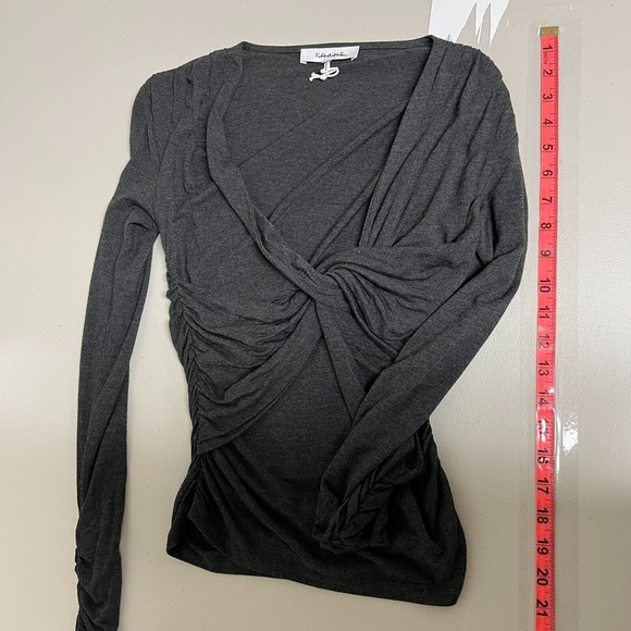 Frame Womens Plunge Twist Neck Long Sleeve Knit Top in Charcoal Heather Small - Picture 9 of 14